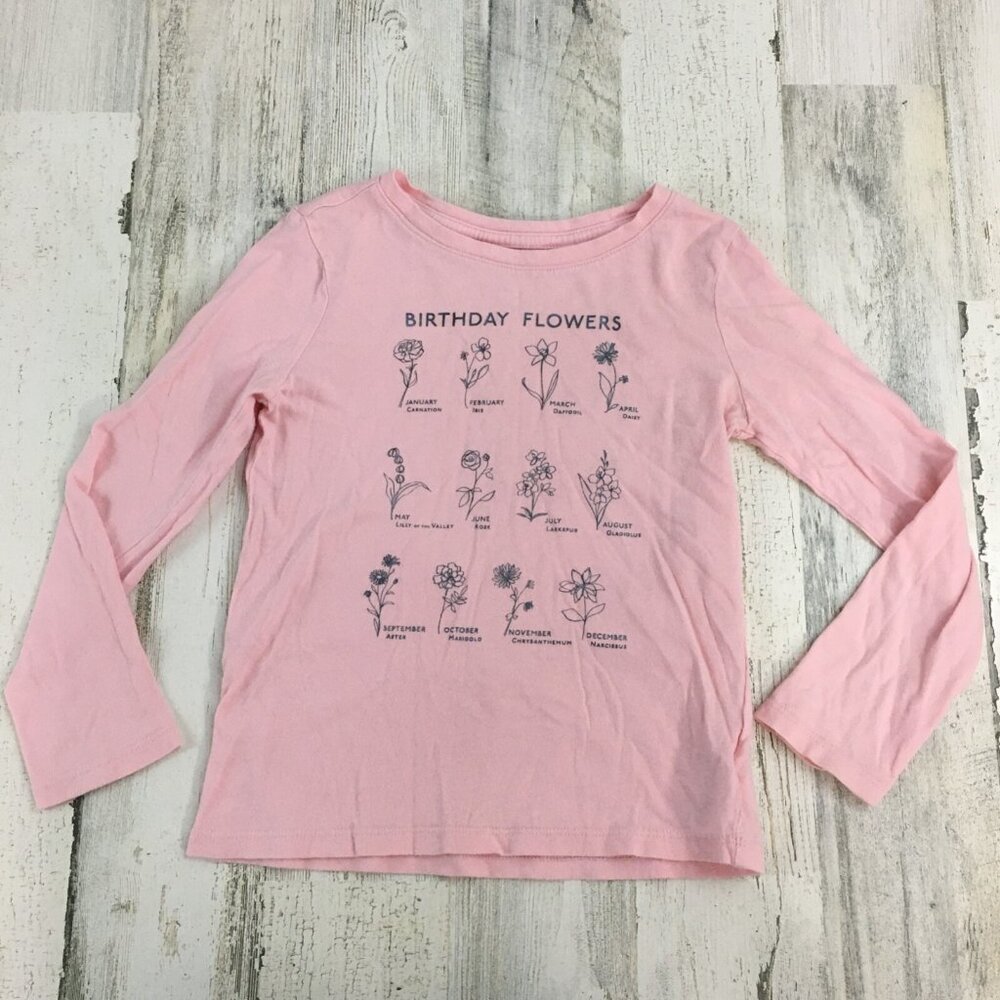Gap Kids Sz S Long Sleeve T Shirt Pink Birthday Flowers